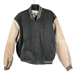 Urban Cowboy Varsity Jacket Mens L Black Brown Suede Leather Bomber Vintage